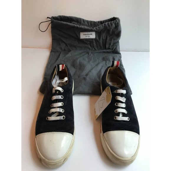 Thom Browne Navy Blue Low Top Suede Leather Sneakers, Size 7.5 (US) 39 (EU)